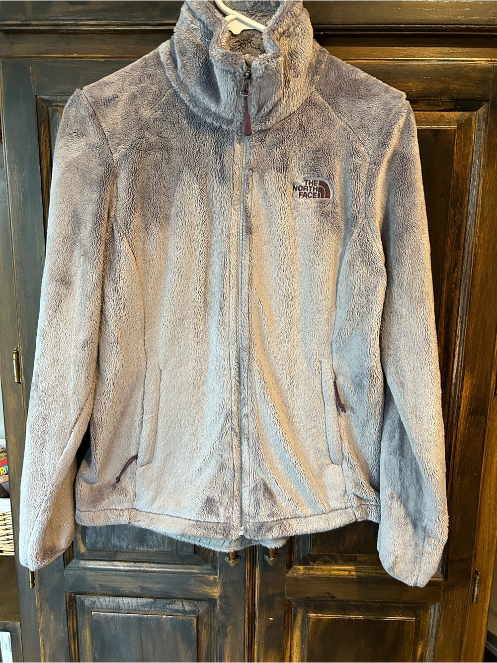 The North Face Gray Plush Fleece Jacket with Logo Tag